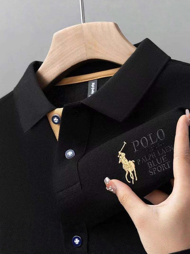 Men's Embroidered Business Polo Shirt with Relaxed Fit
