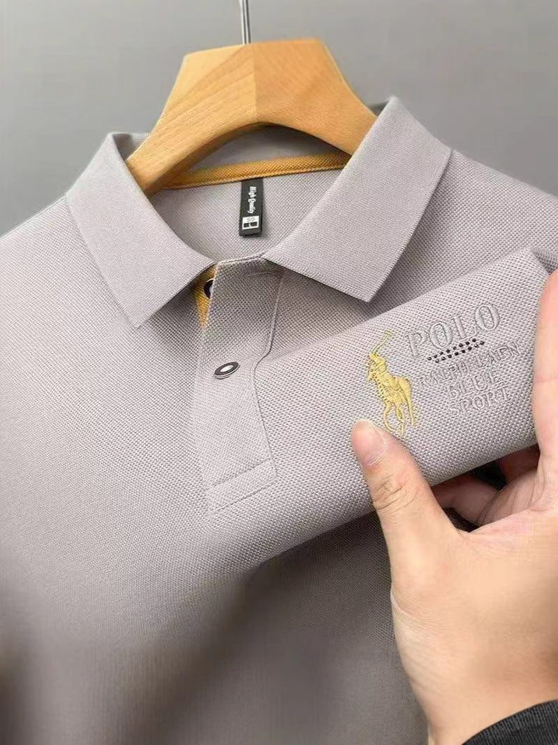 Men's Embroidered Business Polo Shirt with Relaxed Fit