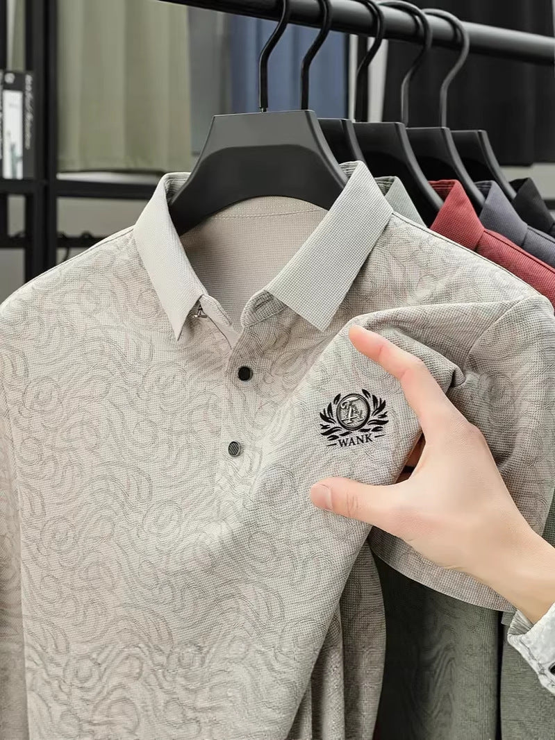 Men's Printed Business Casual Polo Shirt Relaxed Fit