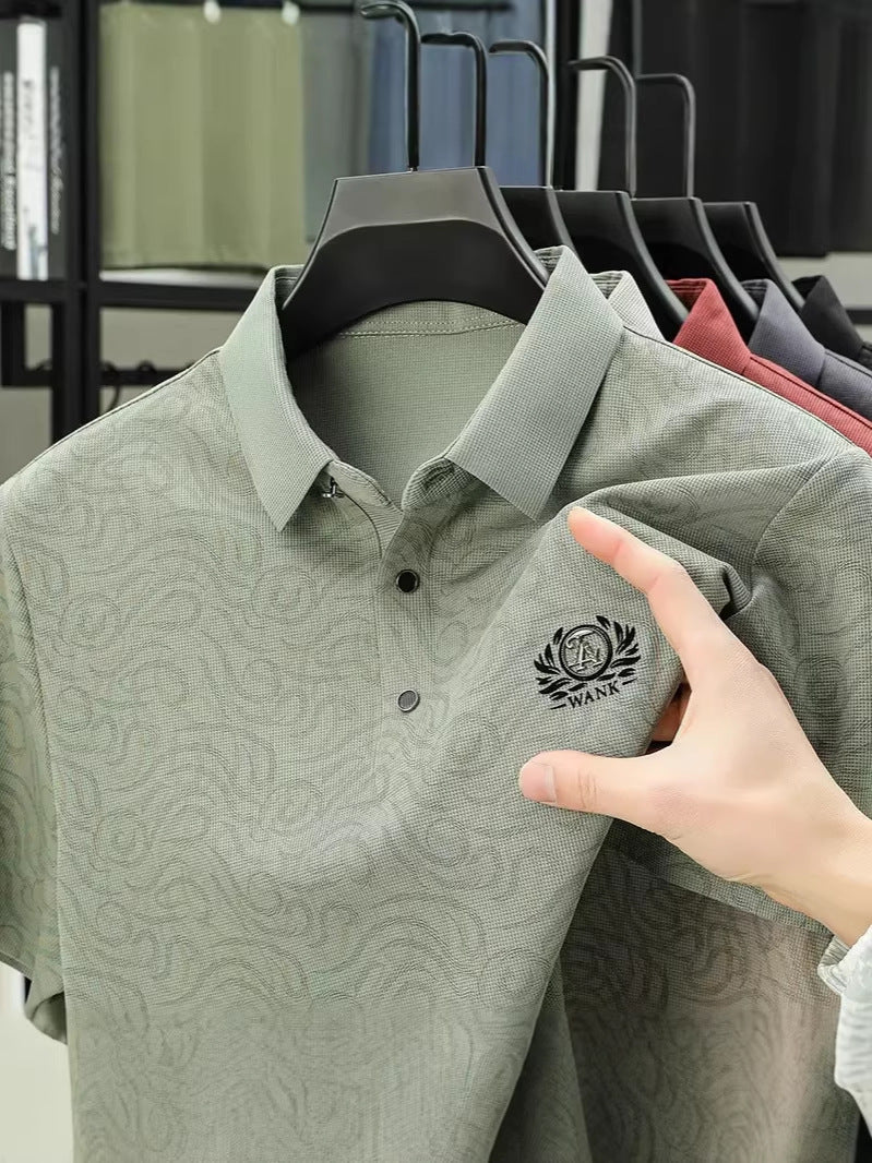 Men's Printed Business Casual Polo Shirt Relaxed Fit