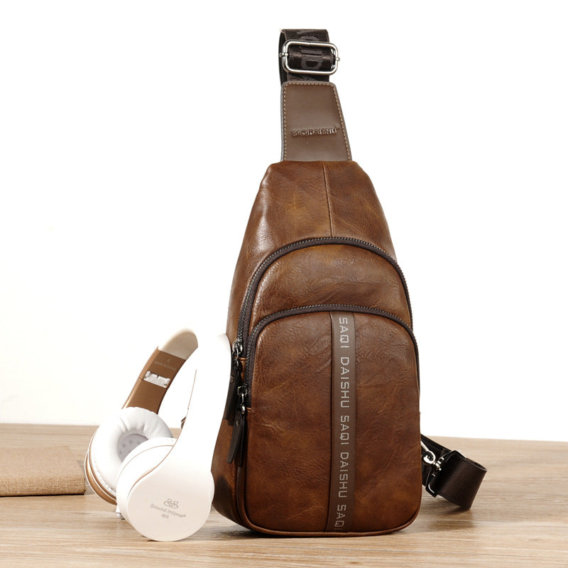 Men's Vintage PU Chest Bag with Waterproof Crossbody Design