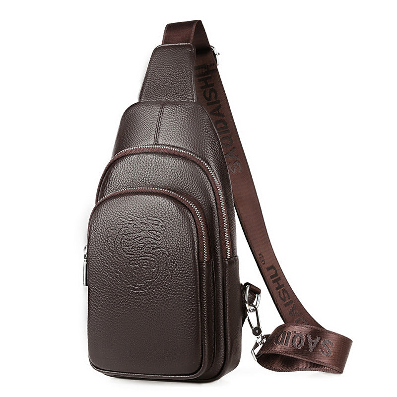 Men's Genuine Leather Chest Bag with Top Layer Cowhide Design