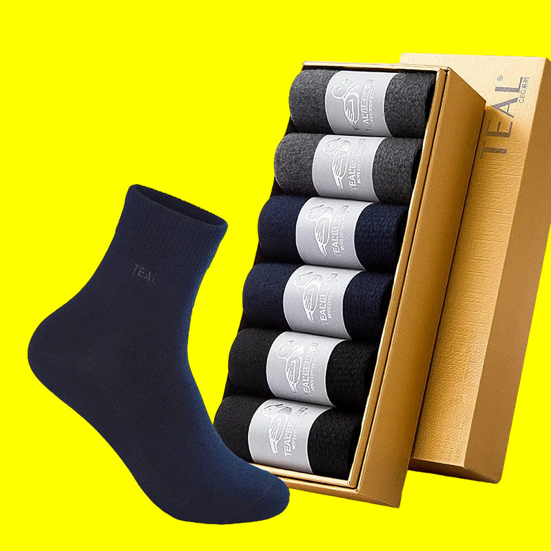 PACK OF 6 -Men's Antibacterial Cotton Mid-Calf Business Socks