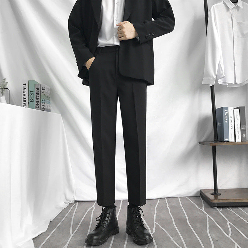 Men's Korean Style Straight Leg Ankle Pants with Slim Fit Design