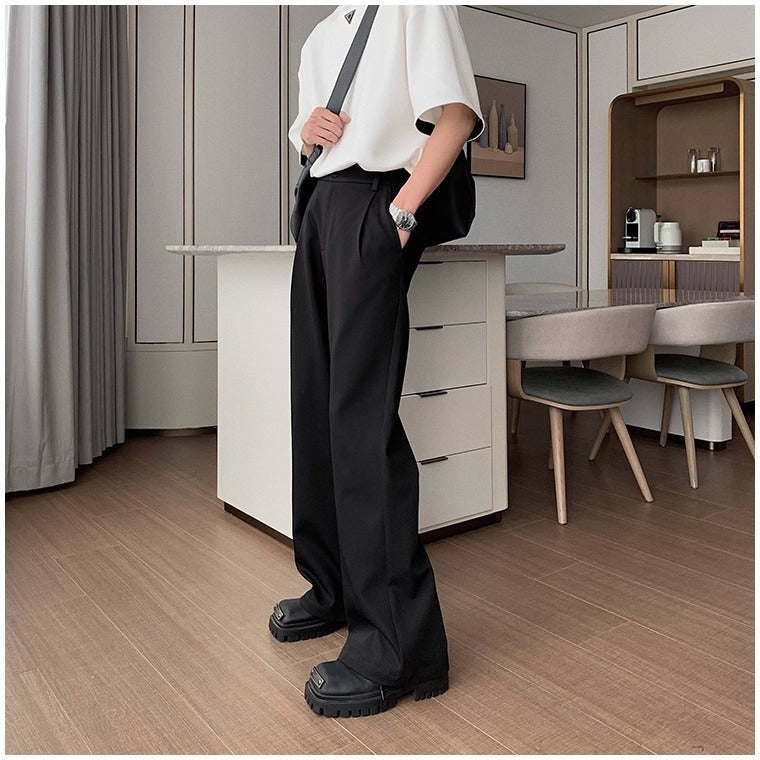 Men's Korean Style Loose Wide-Leg Elastic Waist Trousers