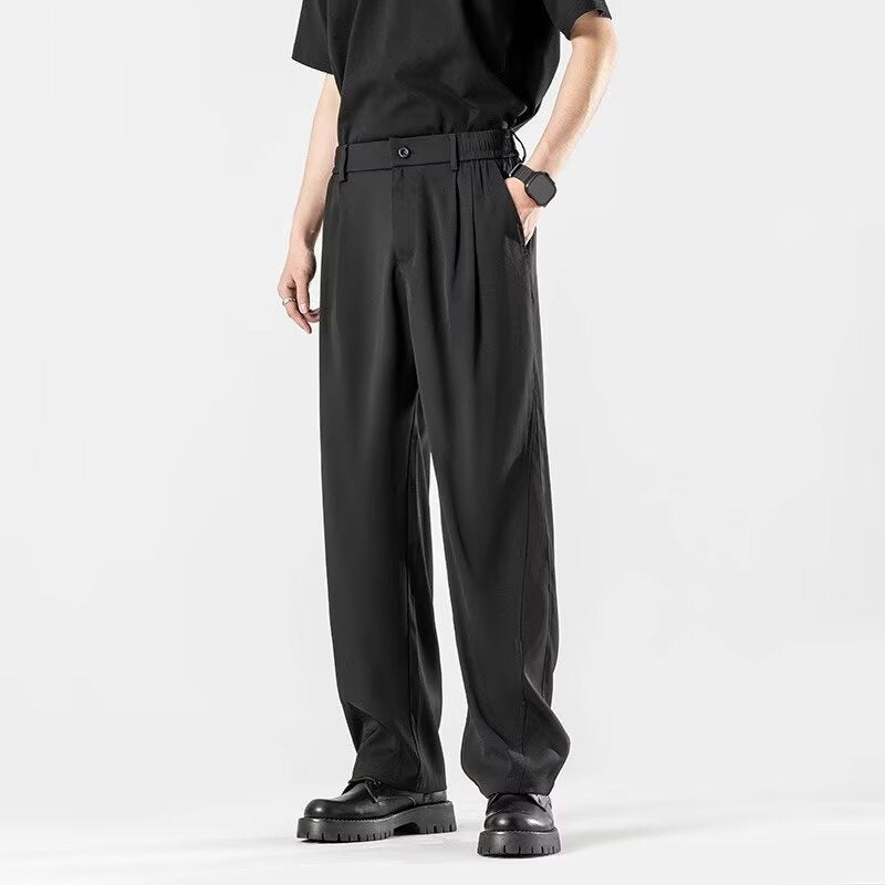 Men's Draped Straight Suit Pants with Loose Tailored Fit