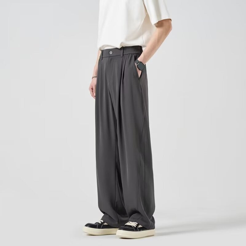 Men's Draped Straight Suit Pants with Loose Tailored Fit