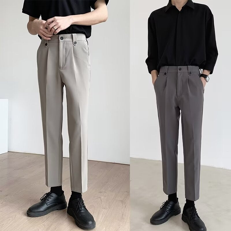 Men's Korean Style Nine-Point Slim Fit Suit Pants Casual