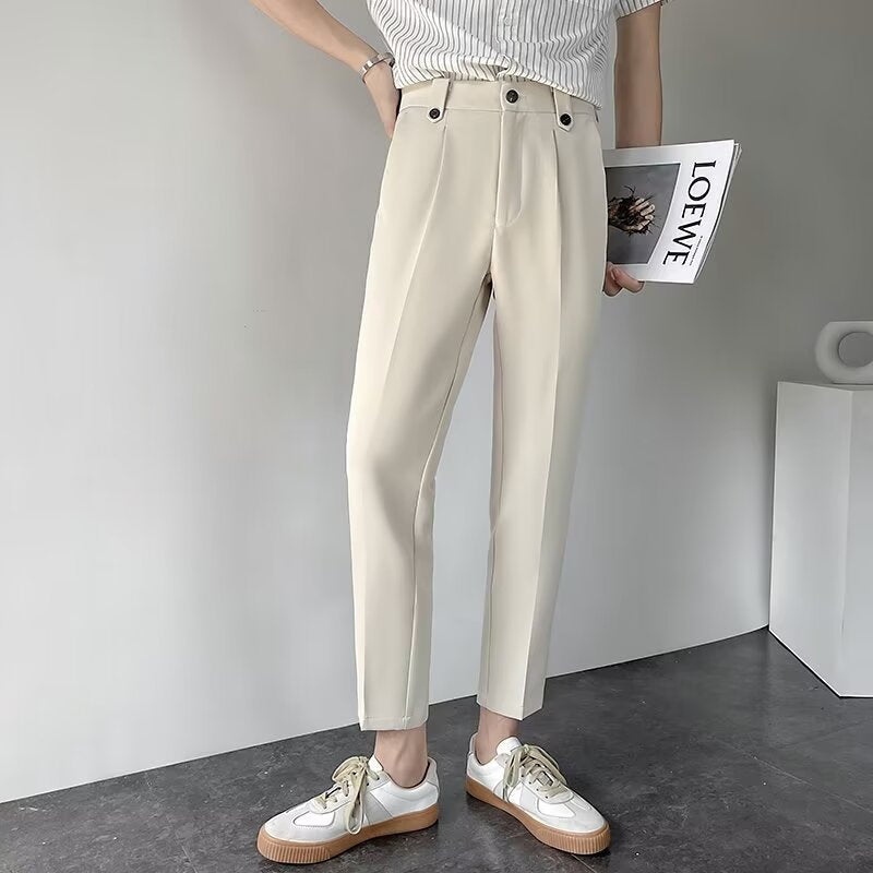 Men's Korean Style Nine-Point Slim Fit Suit Pants Casual