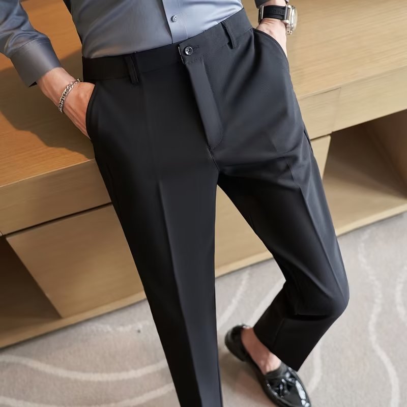 Men's Slim Fit Cropped Business Trousers with Stretch Comfort