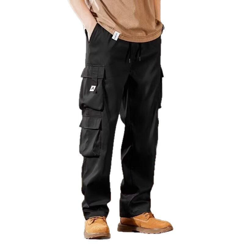 Men's Fleece-Lined Straight Cargo Pants Multi-Pocket Workwear