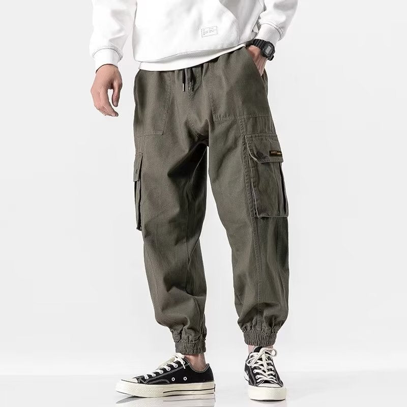 Men's Korean Style Multi-Pocket Cotton Cargo Casual Pants