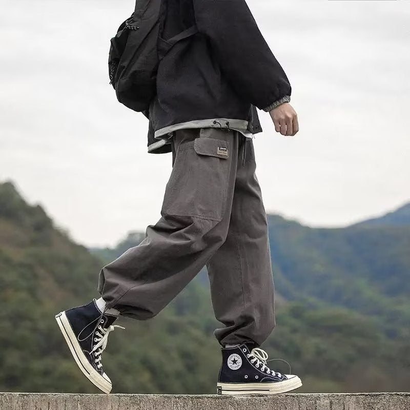 Men's Multi-Pocket Cargo Pants Loose Straight Cotton Casual Pants