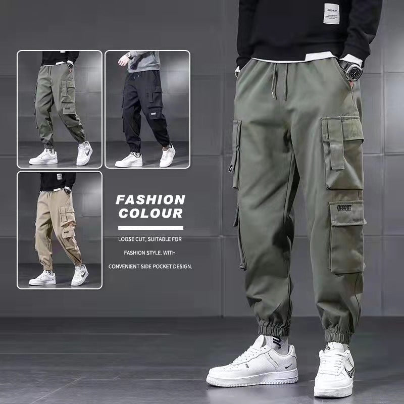 Men's Japanese Style Multi-Pocket Cargo Jogger Pants Loose Fit