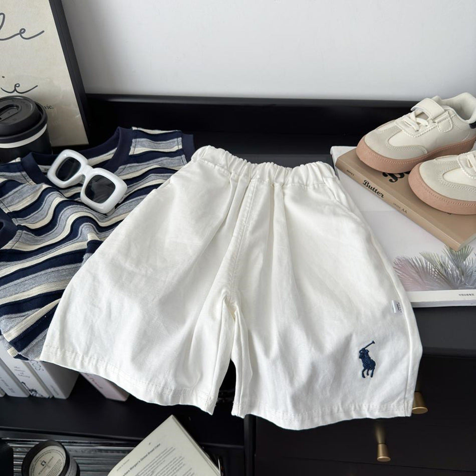 Elite Little Bear Embroidered Striped Summer Vest Two-Piece Set
