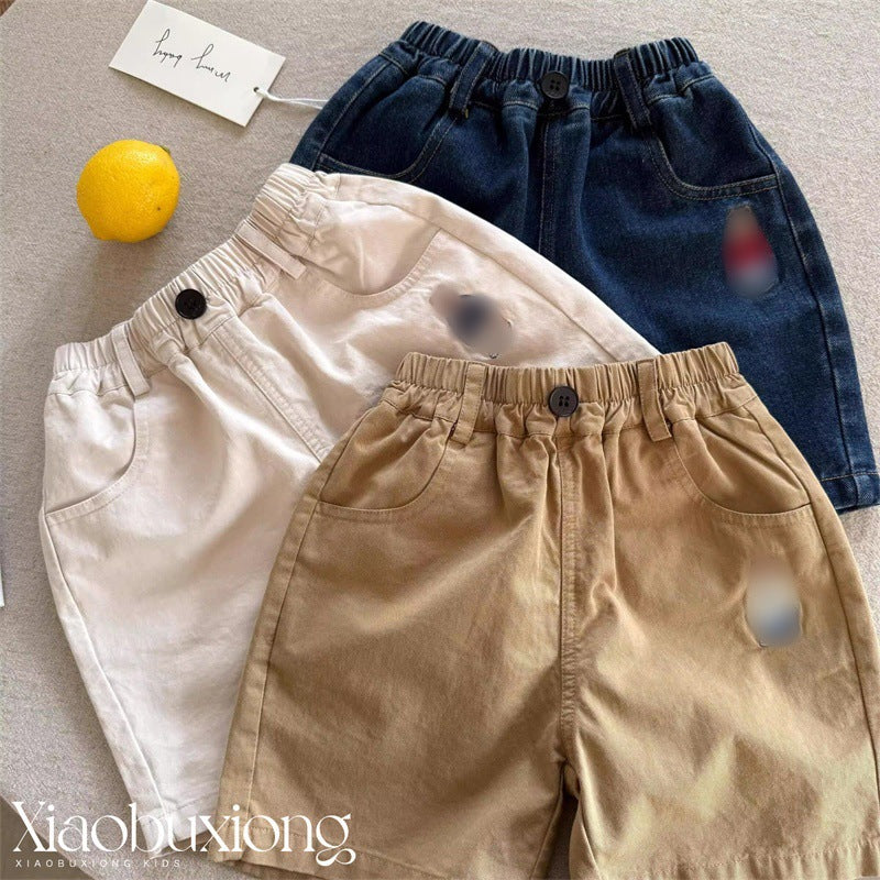 Elite Children's Japanese-Style Bear Embroidered Summer Denim