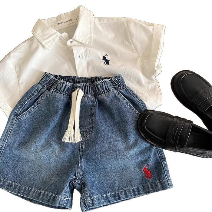 Elite Children's Solid-Color Breathable Summer Five-Point Pants