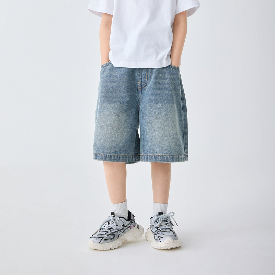 Elite Boys' Washed Denim Loose Summer Five-Point Pants