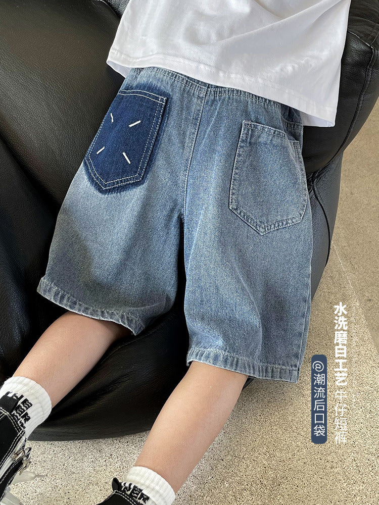 Elite Boys' New Stylish Washed Denim Summer Mid-Length Shorts