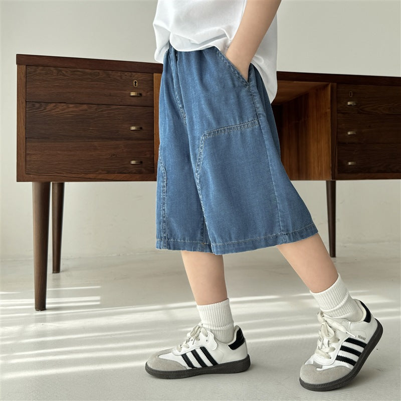 Elite Boys' Lyocell Blend Loose Summer Denim Five-Point Pants