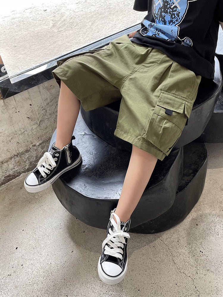 Elite Boys' Korean-Style Cotton Casual Cargo Shorts