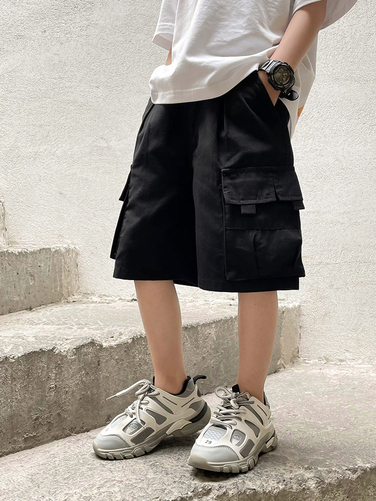 Elite Boys' Korean-Style Cotton Casual Cargo Shorts