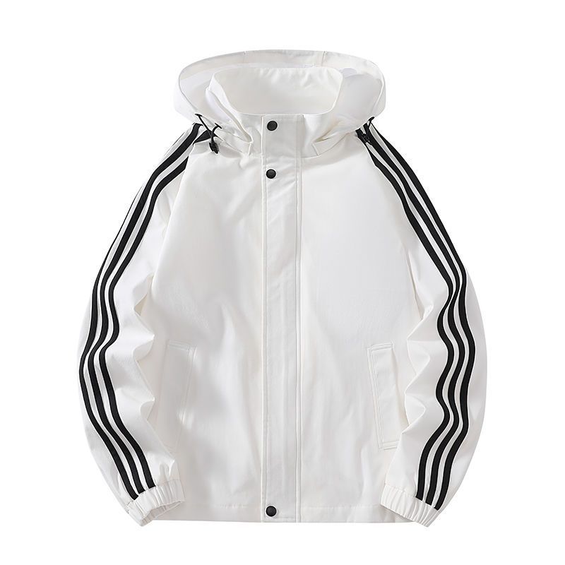 Men's Two-Way Zip Hooded Sports Jacket Striped Casual Coat