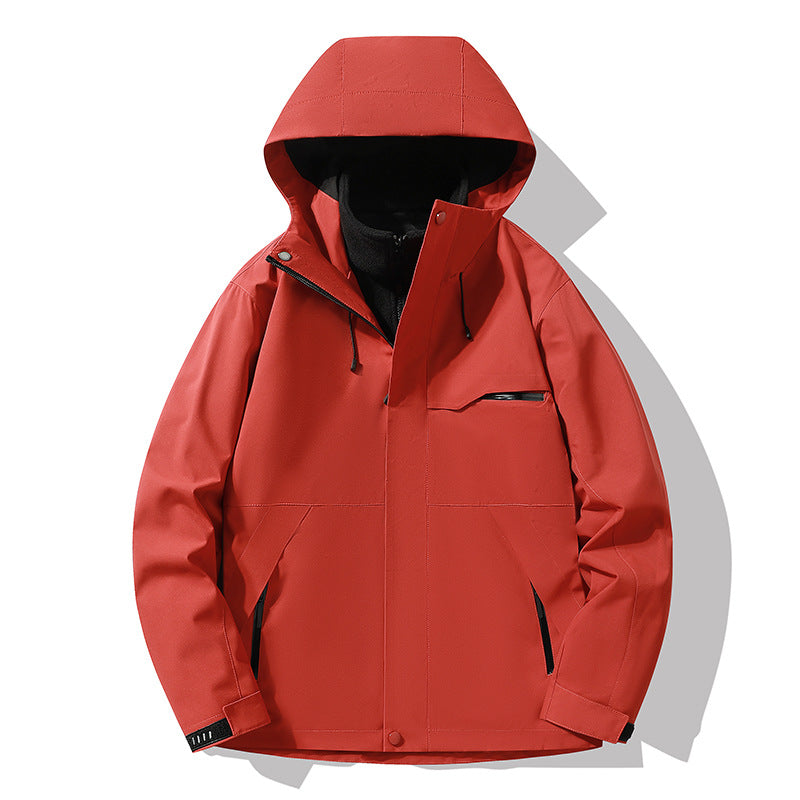 Unisex Three-in-One Hooded Waterproof Outdoor Jacket Loose Fit