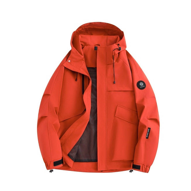 Men's Stand Collar Hooded Waterproof Outdoor Jacket Windproof