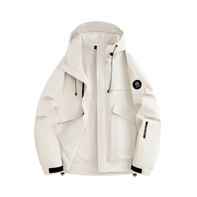 Men's Stand Collar Hooded Waterproof Outdoor Jacket Windproof