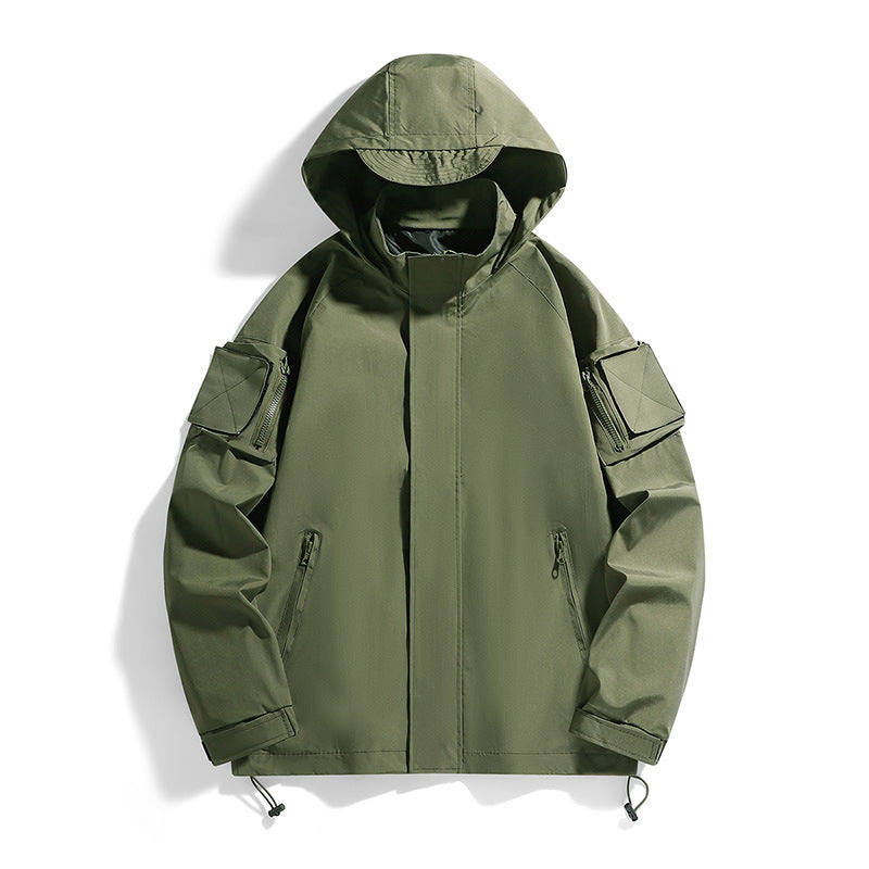 Men's Hooded Waterproof Outdoor Jacket Removable Cap Windproof