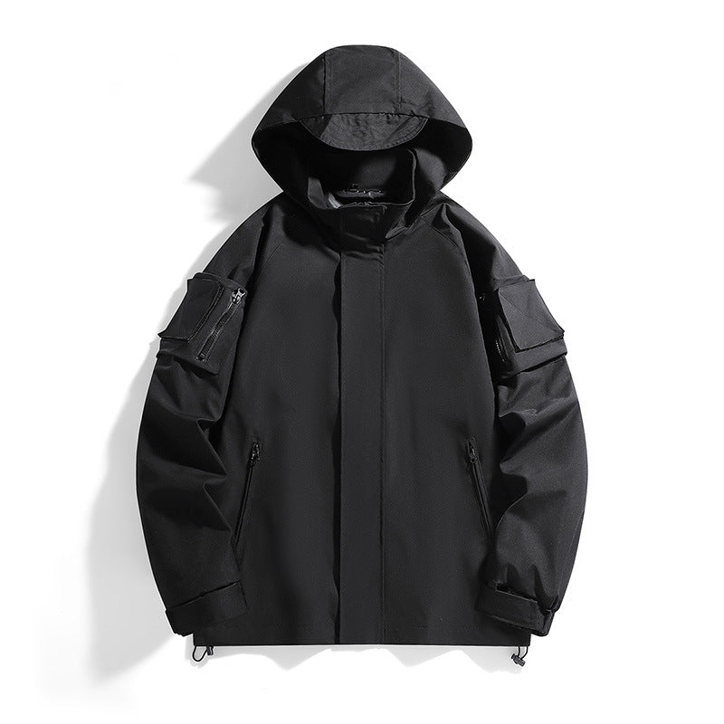 Men's Hooded Waterproof Outdoor Jacket Removable Cap Windproof