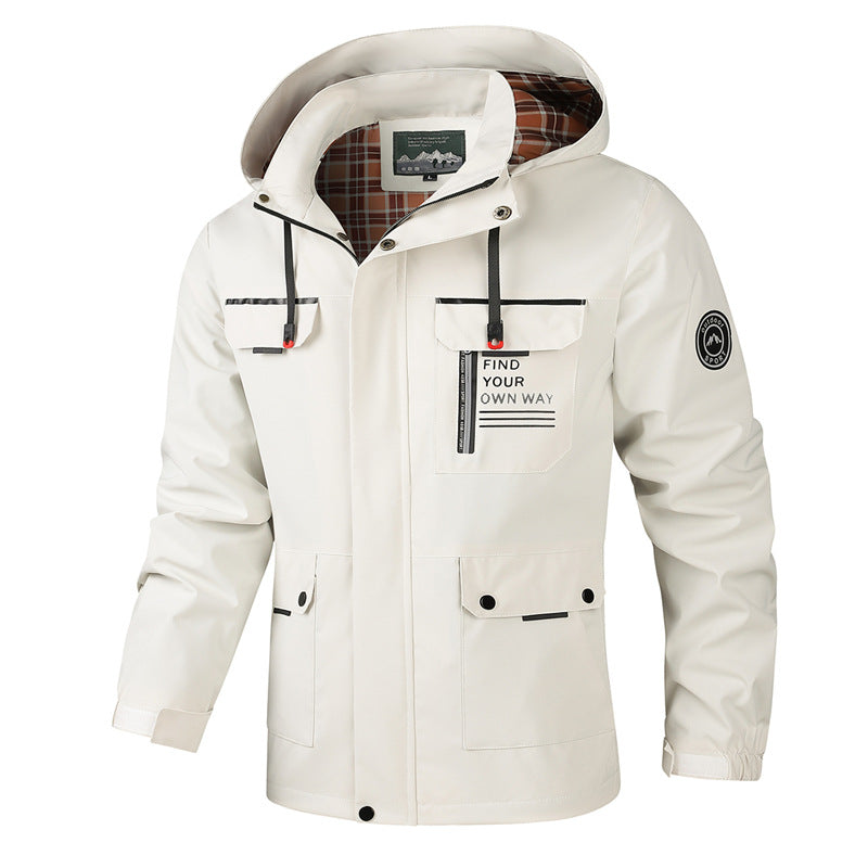 Men's Mid-Length Hooded Work Jacket Windproof Casual Coat