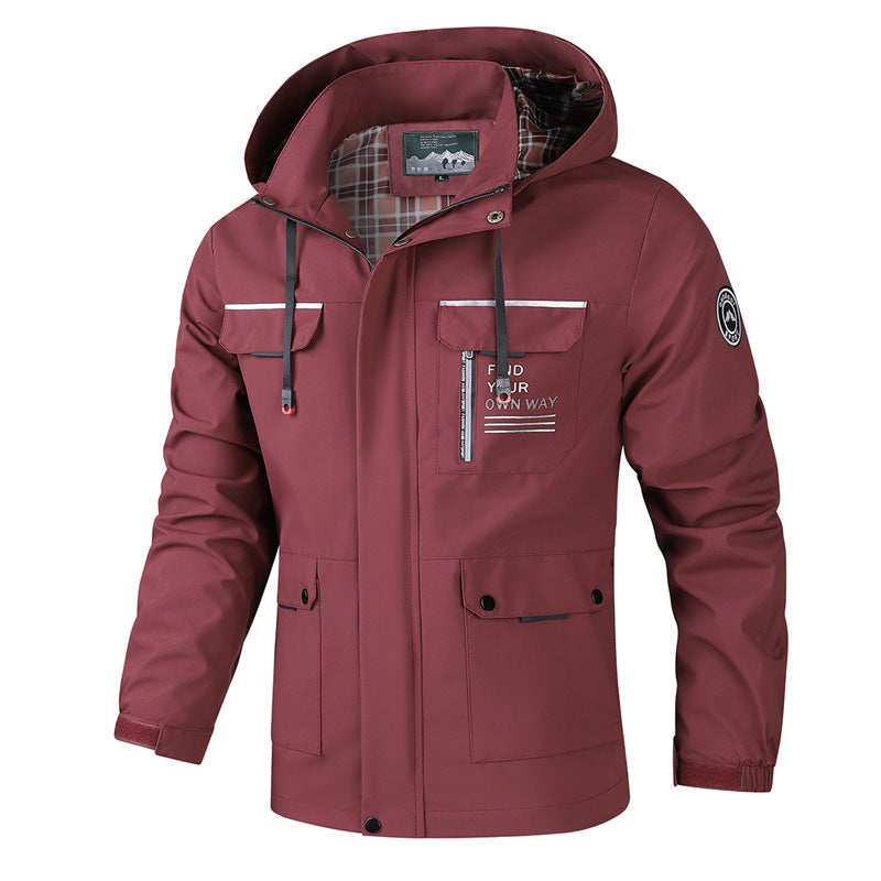 Men's Mid-Length Hooded Work Jacket Windproof Casual Coat