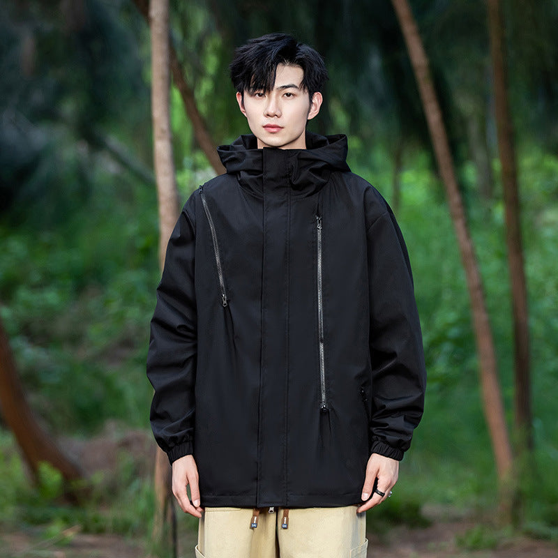 Men's Hooded Waterproof Casual Jacket Loose Fit Travel Outerwear