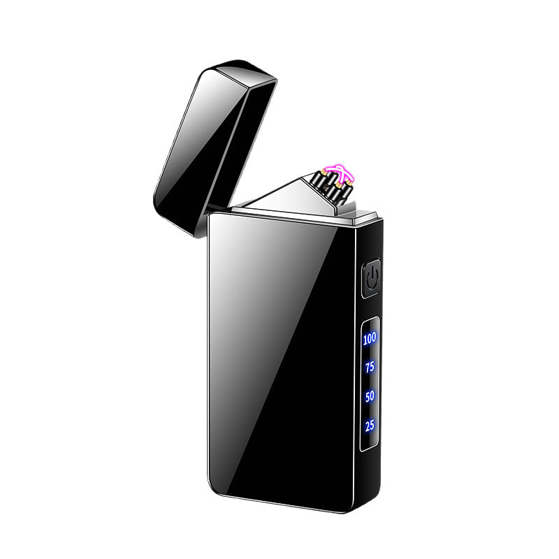Black Dual Arc Rechargeable Windproof Lighter with Digital Display & Printed Logo