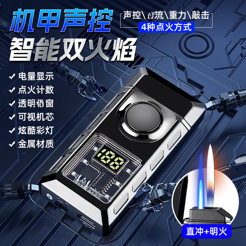 High-Tech Voice-Control Smart Dual-Flame Transparent Windproof