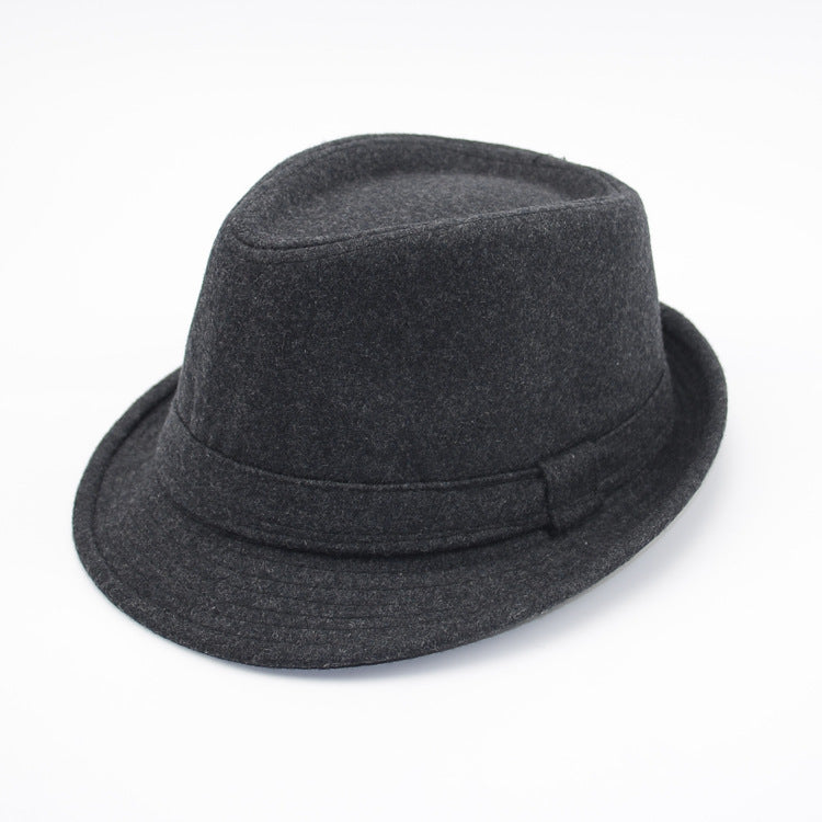 Men’s Wool Felt Jazz Hat British Style Short Brim Fedora Cap
