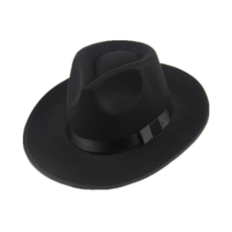Men’s Wool Felt Jazz Hat Wide Brim Vintage British Gentleman Hat