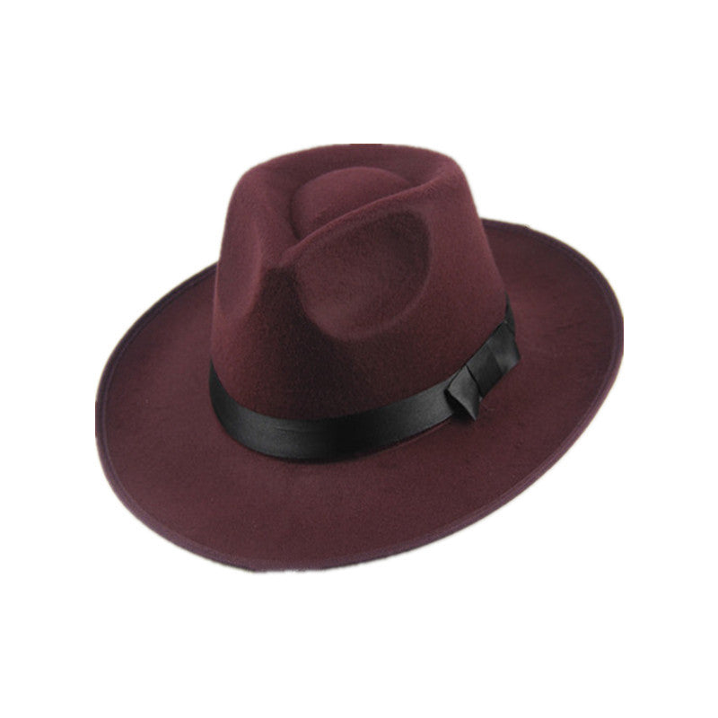 Men’s Wool Felt Jazz Hat Wide Brim Vintage British Gentleman Hat