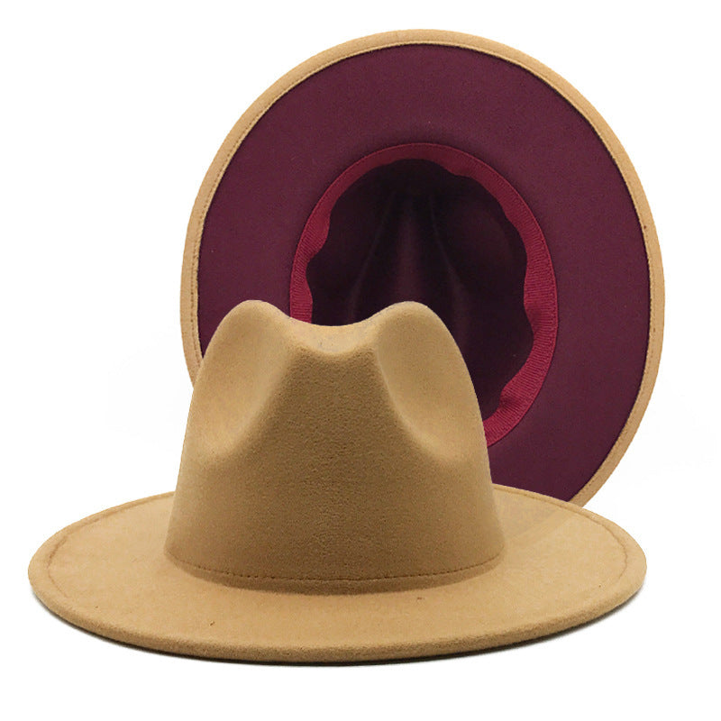Men’s Wool Felt Jazz Hat Wide Brim Two-Tone Vintage Style Hat