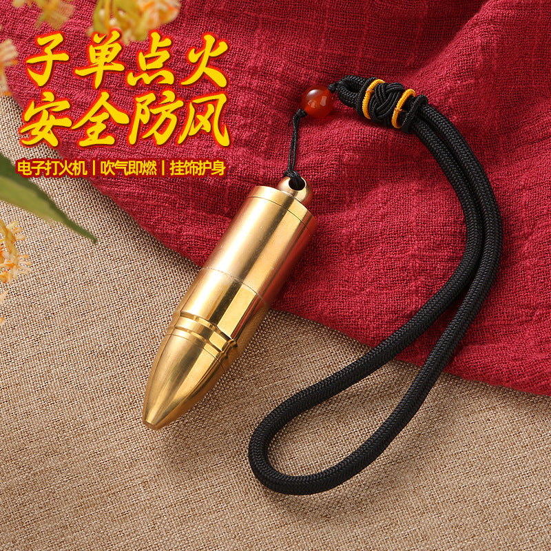 Bullet Brass Rechargeable Windproof Electronic Lighter Silent