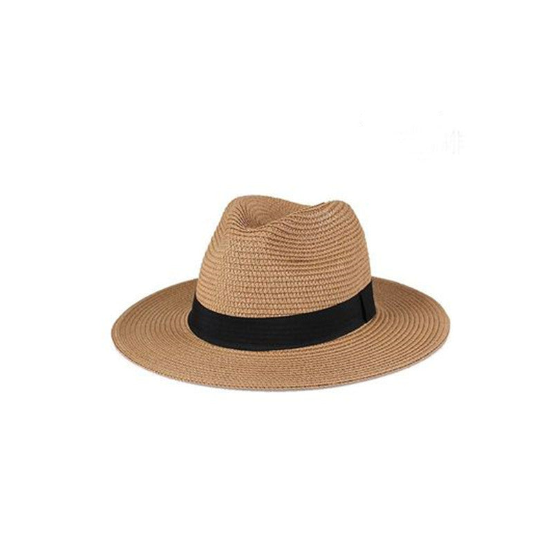 Men's Panama Straw Hat Wide Brim Black Ribbon Summer Sun Hat
