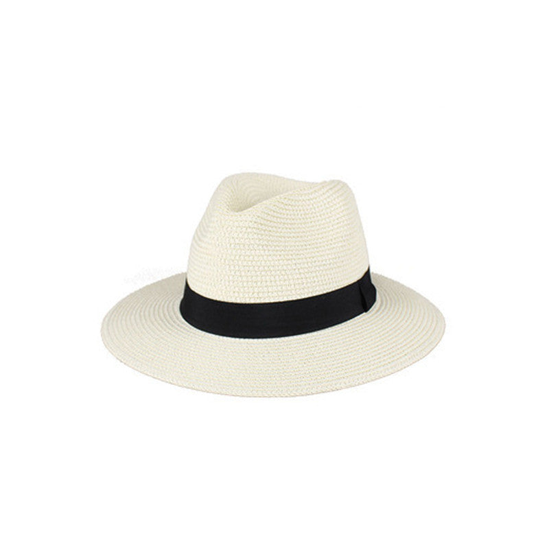 Men's Panama Straw Hat Wide Brim Black Ribbon Summer Sun Hat