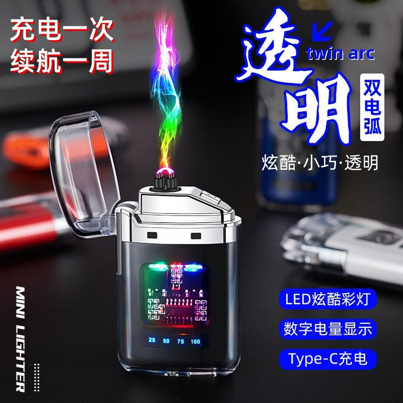 Rechargeable Transparent Double Arc Windproof Digital Pulse