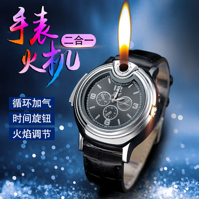 Creative Travel Watch Lighter Metal Inflatable Gas Open Flame