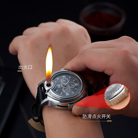 Black Creative Travel Watch Lighter Metal Inflatable Gas Open Flame Digital Display