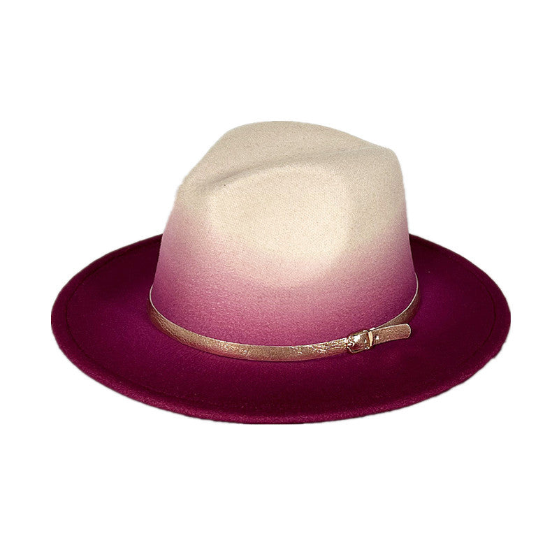Unisex Wool Felt Top Hat Gradient Color Gold Belt Jazz Hat