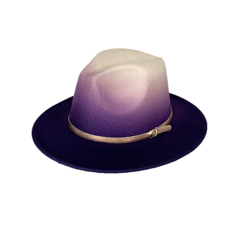 Unisex Wool Felt Top Hat Gradient Color Gold Belt Jazz Hat