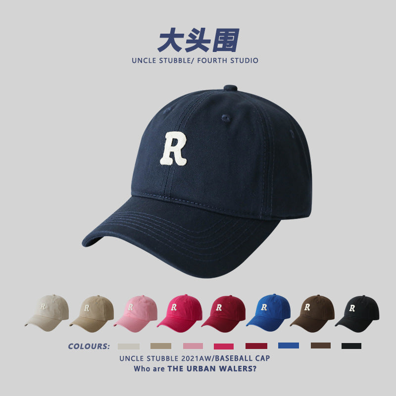 Korean Style Soft Top R Logo Unisex Large Baseball Cap